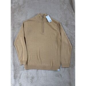 Long Wharf Supply Co Mens Sweater M 1/4 Zip Mock‎ Neck Tan NEW